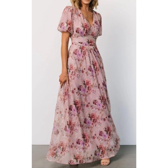 Baltic Born Dresses & Skirts - Baltic Born Ardley Embossed Maxi Dress Floral Pink Champagne Formal Wedding Sz S